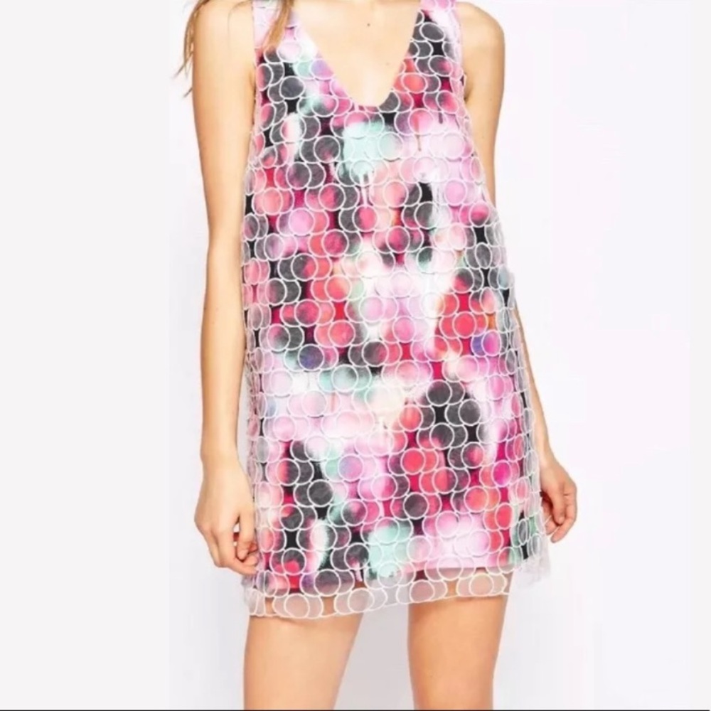*NWT* French Connection Miami Graffiti Organza Overlay Shift Dress - Picture 1 of 12
